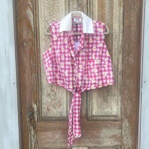 Unique Vintage Gingham pink Daisy Top Size 1XL